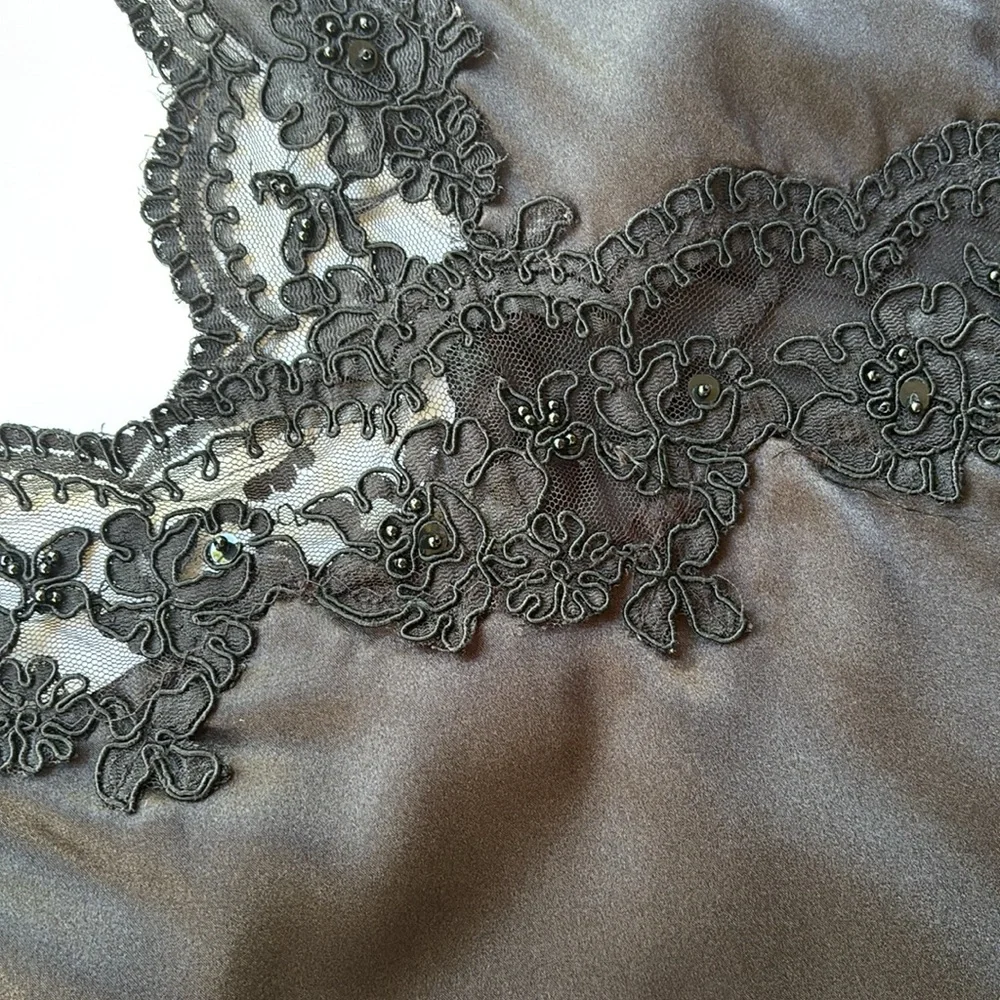 Vintage 80’s Embellished Black Lace Mini Slip Dress Goth Whimsical Fairy Medium - Picture 13 of 17